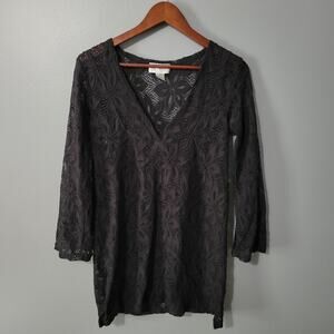 J Valdi Whimsigoth Tunic Top Sheer Lace Swim Cover Top Witchy Knit Womens Size M